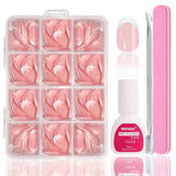 Set unghii false balerină - 240 bucăți unghii false roz liliac delicat, unghii false cu acoperire completă pentru lipire, set vârfuri unghii false pentru manichiură și artă unghii pentru femei și fete (roz lavandă)