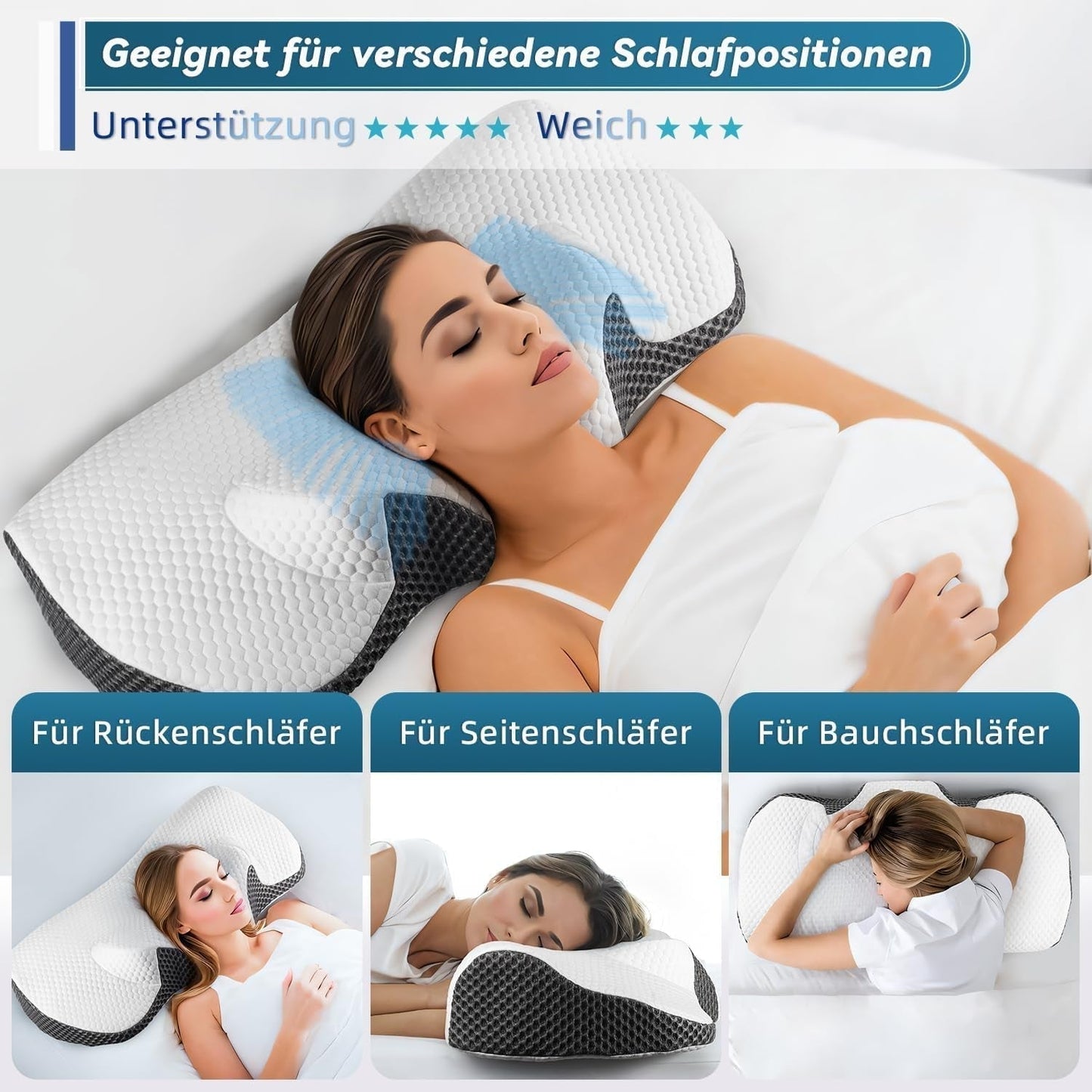 IDEA Pernă pentru dureri de gât, pernă ortopedică fabricată din pernă din spumă de memorie, pernă ergonomică pentru gât pernă pentru sprijin optim, pernă anti-sforăit pentru dormitul lateral, dorsal și abdominal Perne ortopedice cervicale Naty Shop