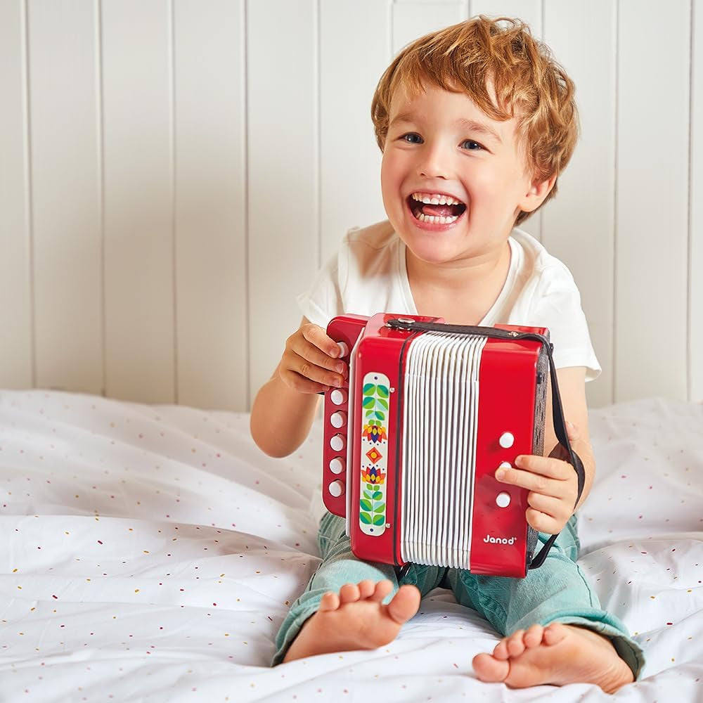 Janod - Acordeon Gioia - Instrument muzical pentru copii - Joc de rol și educație muzicală timpurie - Cu curea - De la 3 ani, J07654 Jucarii Bebe Naty Shop
