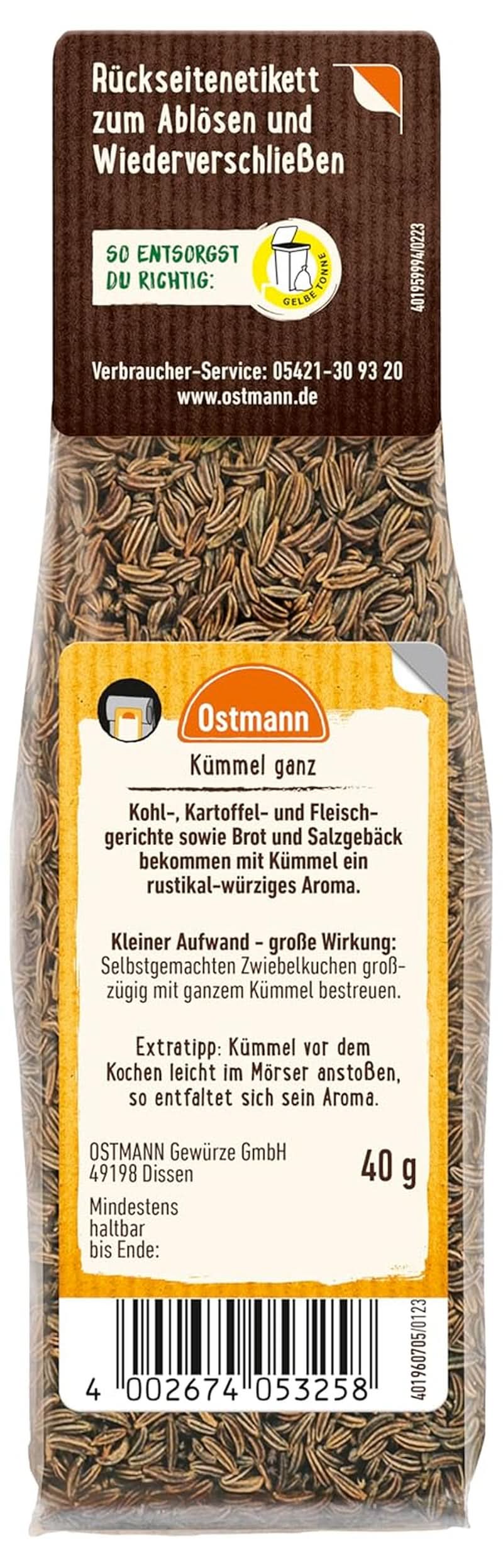 Ostmann - Chimen întreg, pentru aromatizarea pâinii și a produselor de patiserie, 40 grame Condimente Naty Shop
