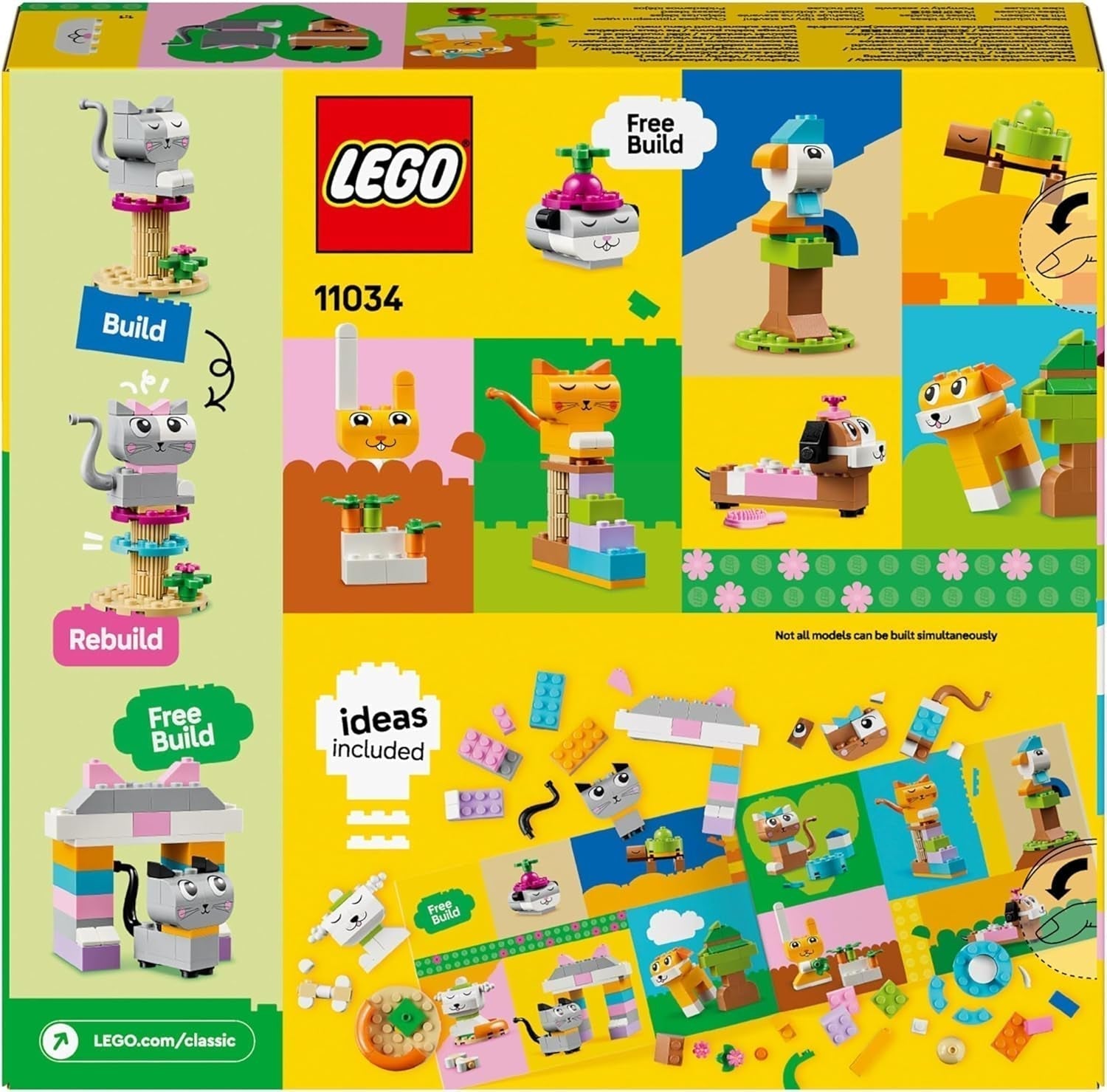 LEGO Classic Creative Animals, cutie cu cărămizi colorate, construiește figurine de animale din cărămizi precum câine, pisică, iepure, hamster și pasăre, jucărie de construcție pentru băieți și fete de la 5 ani 11034 Seturi de constructie Besuche den LEGO-Store