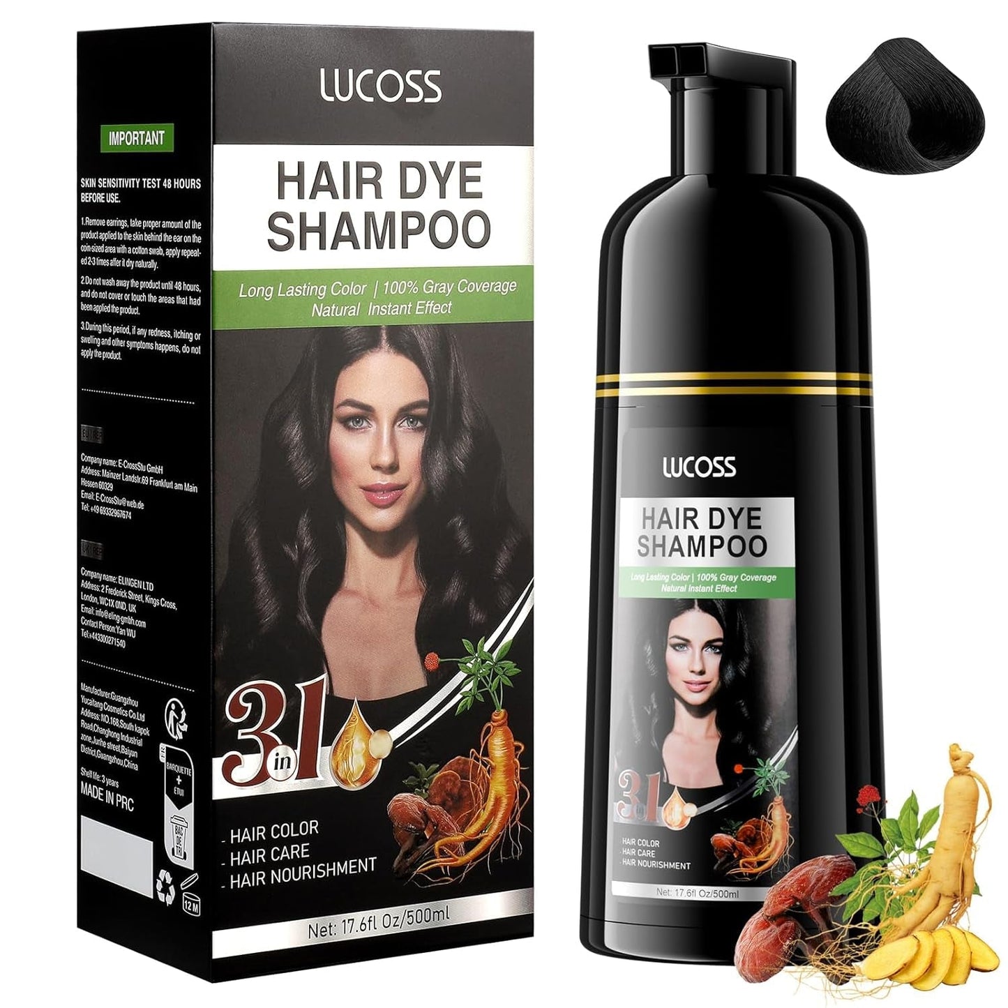 Șampon instant pentru păr negru, șampon natural pentru vopsirea părului, 100% acoperire gri - ușor și rapid, culoare semipermanentă pentru păr negru, șampon pentru vopsirea părului pentru bărbați și femei Vopsea pentru par Naty Shop Negru