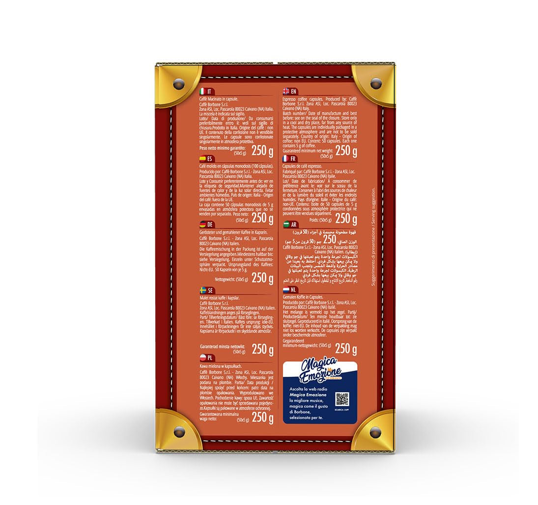 Caffè Borbone Respresso, Light-Kaffeemischung, 50% weniger Koffein als die Blaue Mischung - 50 Kapseln - Kompatibel mit Nespresso®* Haushalts-Espressomaschinen