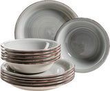 Set de veselă MÄSER pentru 6 persoane, aspect vintage modern, serviciu de masă cu 12 piese, pictat manual, albastru, gresie, albastru fumuriu (Bel Tempo II)
