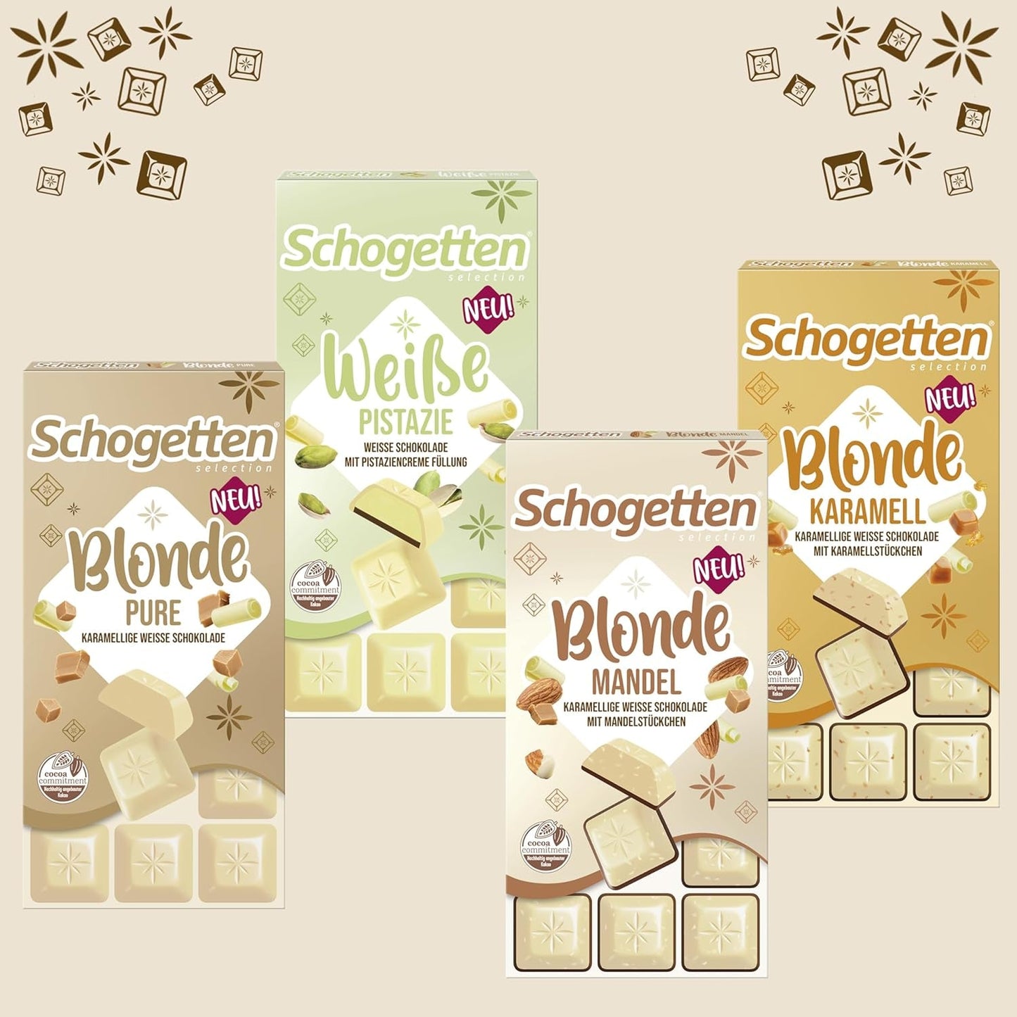 Schogetten Blonde Pure I ciocolată albă cu caramel I 100 g I porționat individual (pachet de 2)