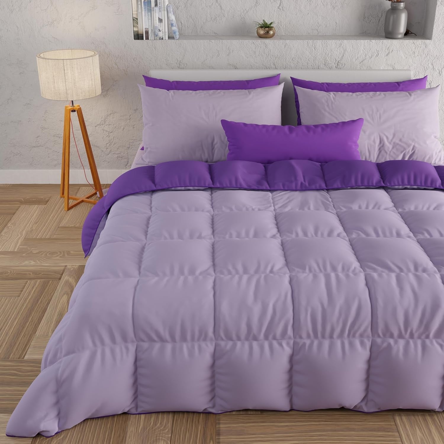 PETTI Artigiani Italiani - Cuvertură de iarnă pentru pat dublu, maxi, monocoloră, față-verso, alb, gri, 100% Made in Italy Plapumi si pilote Naty Shop Prună Dimensiune pat 170-180X200: [Plapuma 260 X 270 Cm]