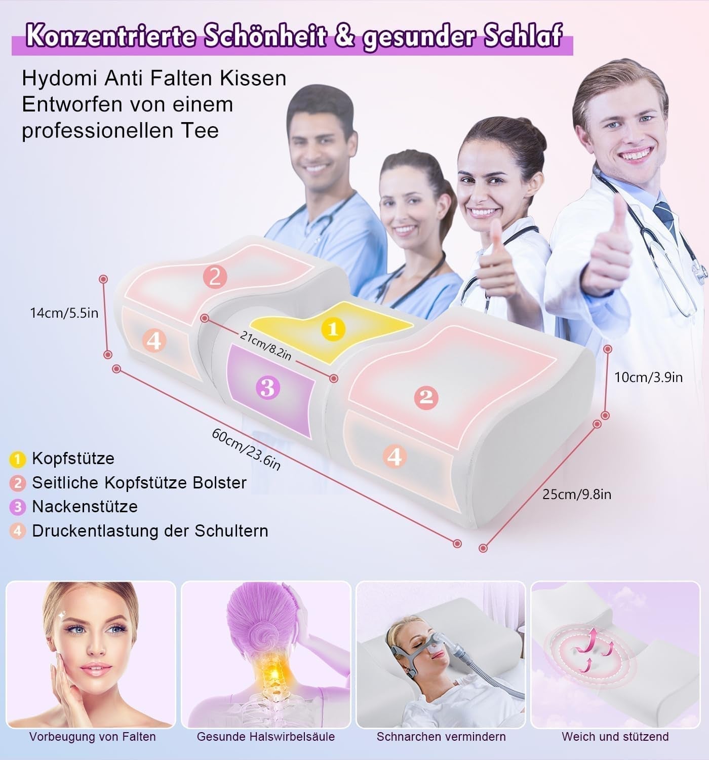 Pernă anti-rid Hydomi, 2-In-1, pernă de frumusețe anti-îmbătrânire, pernă ortopedică de sprijin pentru gât, pernă din spumă de memorie pentru dureri de gât și umăr, pentru a menține capul drept Perne ortopedice cervicale Naty Shop