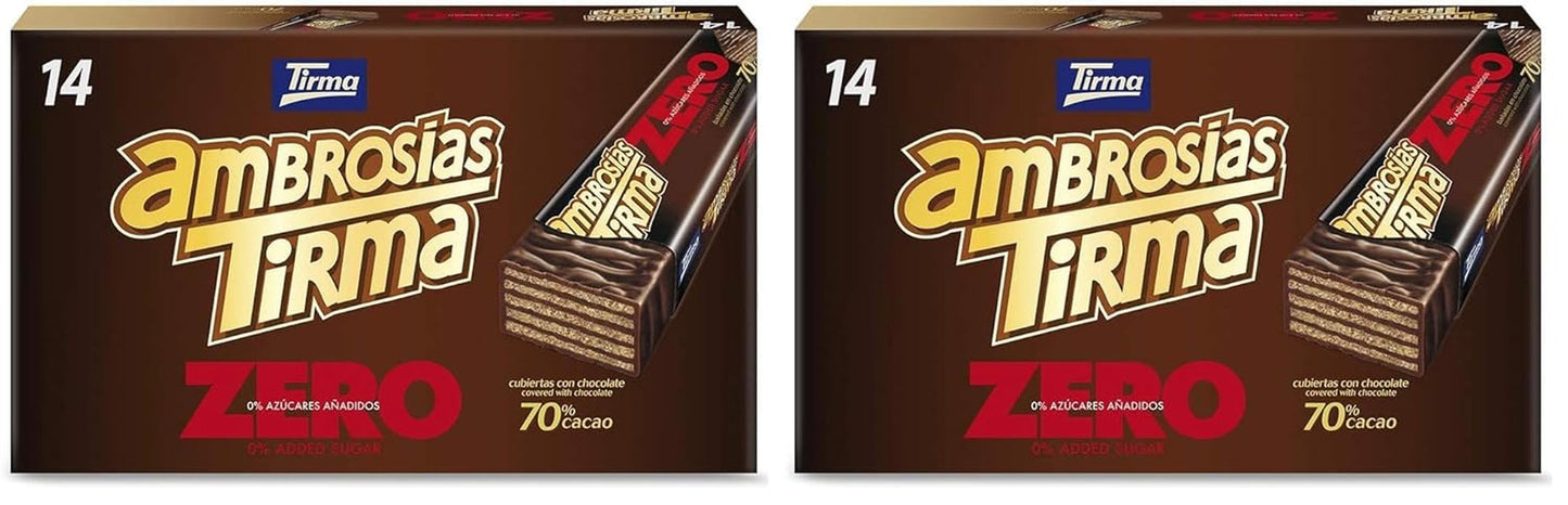 Napolitane cu ciocolată neagră Tirma 70% cacao | Fără zahăr adăugat | Potrivite pentru dietele keto | Conținut scăzut de carbohidrați | Pentru diabetici | Pachet multiplu de napolitane cu ciocolată | 3 bucăți | 64,5 g