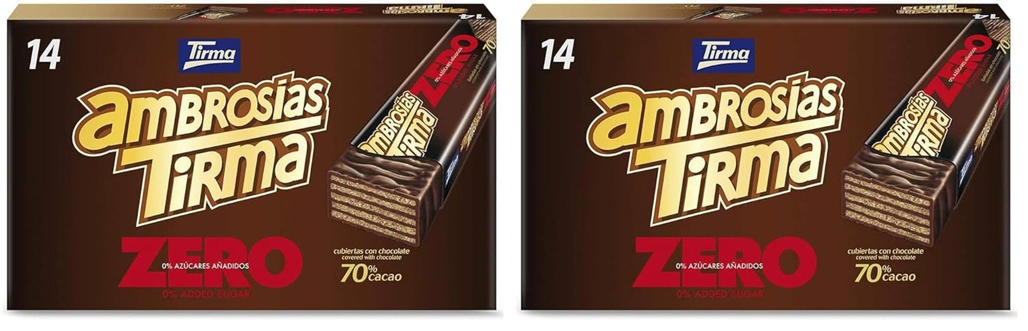 Napolitane cu ciocolată neagră Tirma 70% cacao | Fără zahăr adăugat | Potrivite pentru dietele keto | Conținut scăzut de carbohidrați | Pentru diabetici | Pachet multiplu de napolitane cu ciocolată | 3 bucăți | 64,5 g