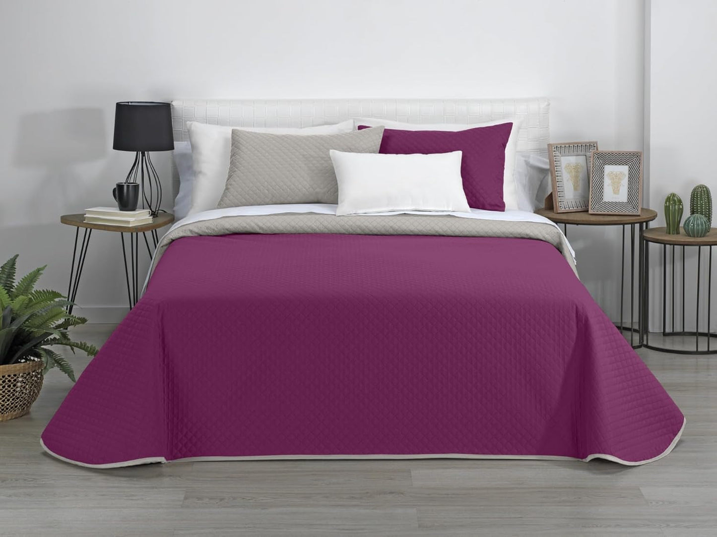 Estoralis | AVA | Cuvertură Boutique Reversibilă | Pentru toate anotimpurile | Culoare - Bej/Fucsia | Pentru pat de 105 Cm. (200 X 270 Cm. Ancho X Alto) | Cuvertură cu matlasare Plapumi si pilote Naty Shop Titlu implicit