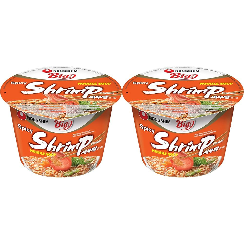 Nong Shim Tăiței Instant cu Creveți, Bol Mare – Supă Ramen Coreeană – Preparare Rapidă – 115g (1 Pachet)