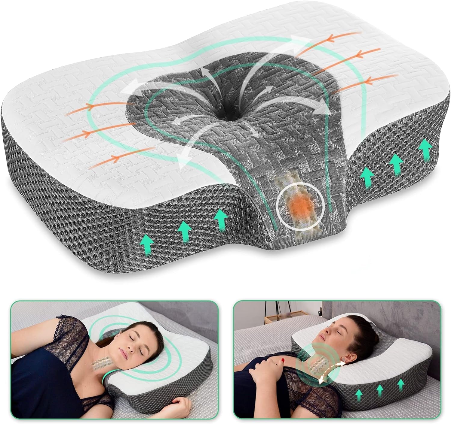 Pernă ortopedică Elviros din spumă cu memorie, pernă pentru dureri de gât, pernă de dormit, pernă ergonomică pentru gât, pernă de susținere a gâtului, pernă anti sforăit pentru cei care dorm pe o parte, cei care dorm pe stomac, alb Perne ortopedice cervicale Naty Shop Alb 60 X 38.6 X 9.9/13.5 Cm