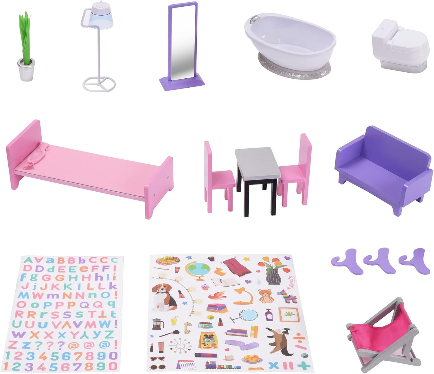 Olivia's Little World Big Dreamland Sunset Contemporary Casa de păpuși interactivă din lemn pentru copii 3 etaje cu 16 accesorii de mobilier pentru păpuși Multi TD-13616A Casute de papusi Naty Shop