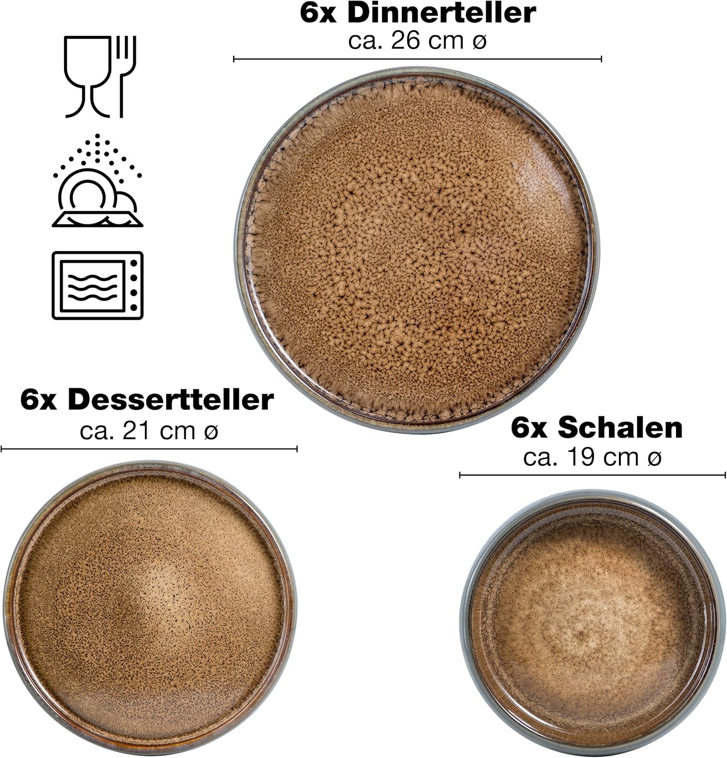 Set de veselă Moritz & Moritz SOLID din gresie, format din 24 de piese, pentru 6 persoane - set de veselă pentru 6 persoane, format din 6 farfurii de cină, 6 farfurii mici, 6 farfurii de masă și 6 cești cu mânere