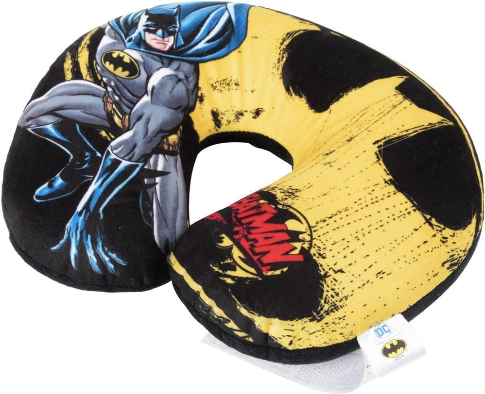 DC Comics Soft Batman Car Travel Neck Cushion Child Safety Comfort Superhero Bat Man, Cuscino Da Viaggio Auto, Light Blue, One Size Perne calatorie Naty Shop