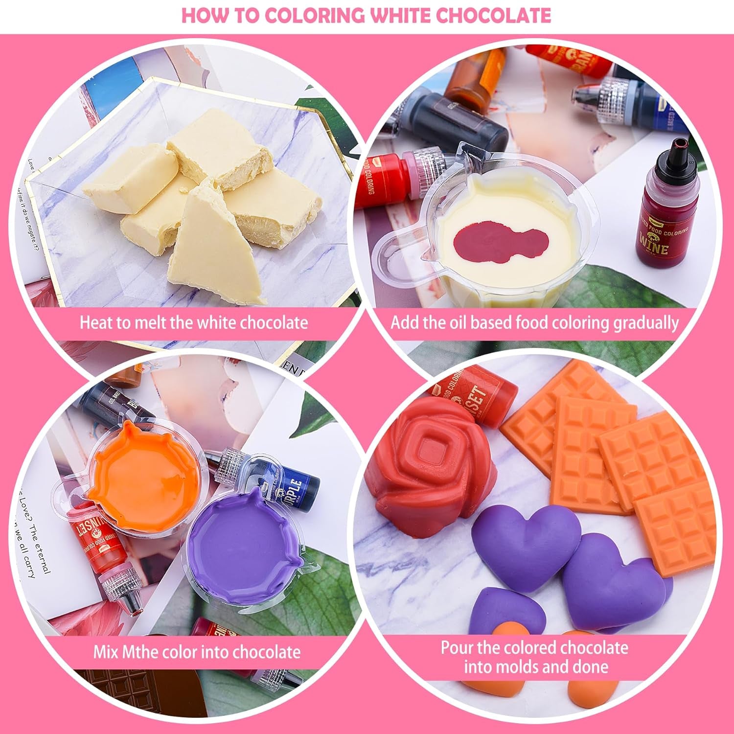 Colorant alimentar liposolubil pentru ciocolată - 10 culori coloranți alimentari pe bază de ulei pentru fondant, copt, prăjituri, fursecuri - colorant alimentar lichid fără aromă pentru unt de cacao, prăjituri, cremă de unt - 6 ml fiecare