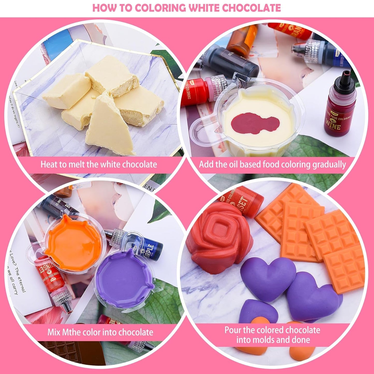 Colorant alimentar liposolubil pentru ciocolată - 88 ml colorant alimentar pe bază de ulei pentru fondant, copt, prăjituri, fursecuri - Colorant alimentar lichid fără aromă pentru unt de cacao, prăjituri, cremă de unt (alb)
