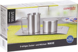 Set de 4 recipiente pentru lapte și zahăr, model Wave, 400-1655, fabricat din oțel inoxidabil 18/10 periat. Setul este format din câte o tavă din fiecare.