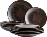MÄSER Bronz Metallic, serviciu de masă cu 12 piese pentru 4 persoane cu glazură elegantă și lucioasă, set de farfurii cu farfurie de cină, farfurie de sumă și farfurie de desert din ceramică de înaltă calitate, gresie, maro