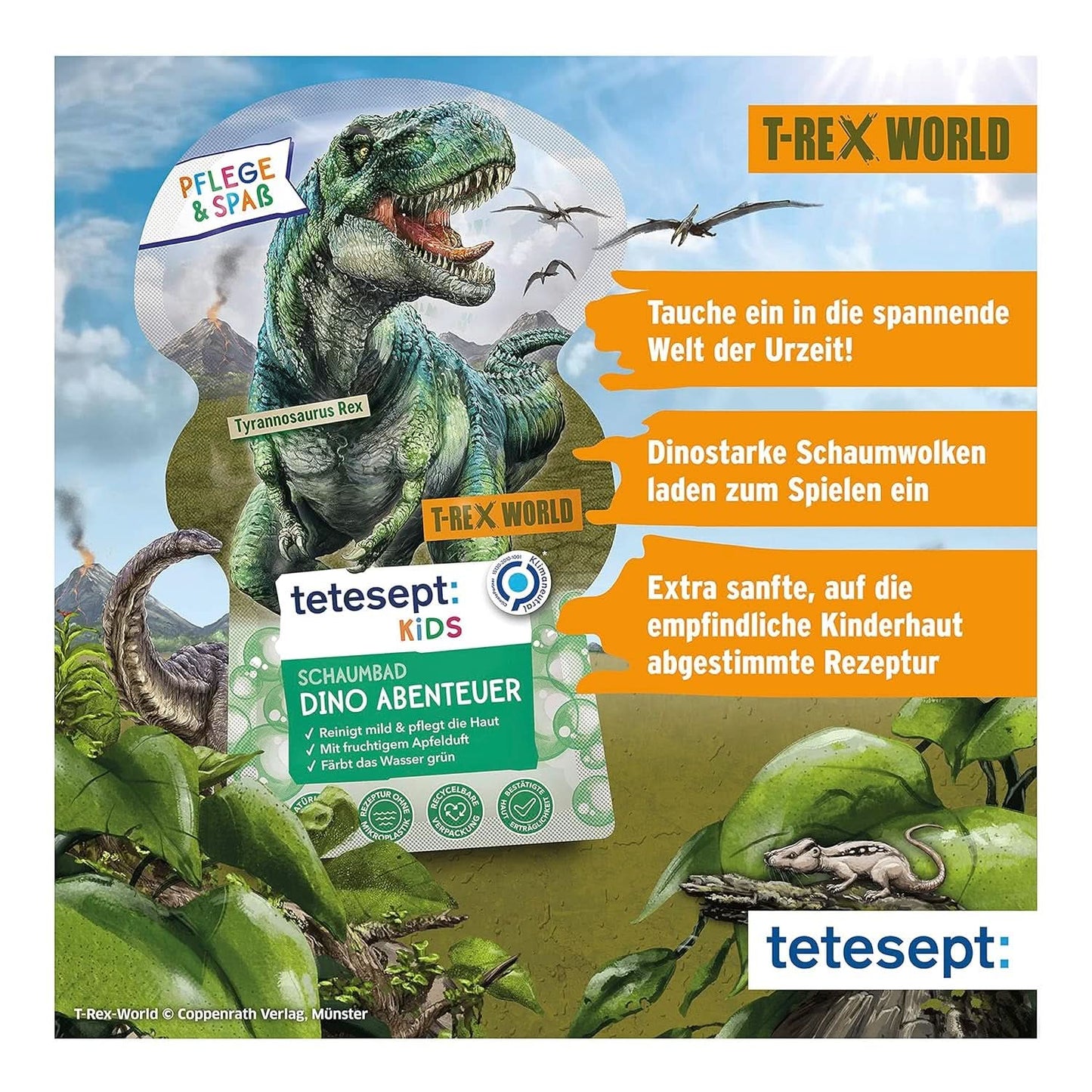 Tetesept Kids Dino - aditiv de baie pentru copii, spuma, coloreaza apa in verde, 40 ml Naty Shop