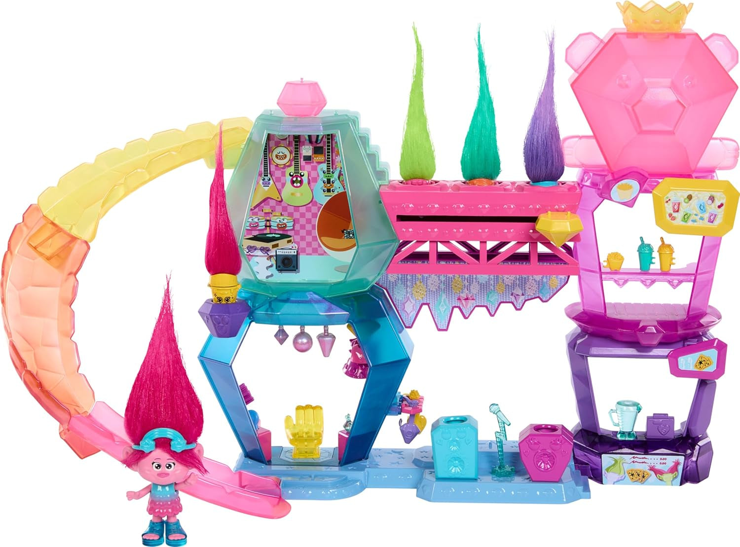 Mattel DREAMWORKS TROLLS Together Strong - Surprize păroase Poppy Queen Poppy, Viva, Branch And Guy Diamond Plush Hair, 2 Surprize păroase, Accesoriu, Pentru copii cu vârsta peste 3 ani, HNF10 Papusi Naty Shop Set de joacă Furchtberg cu Queen Poppy