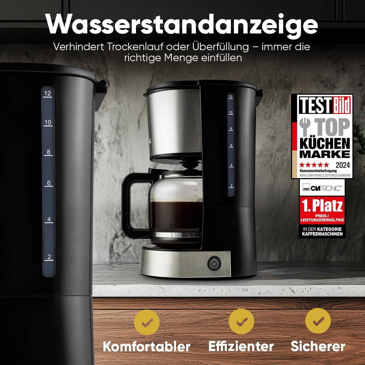 Espressor de cafea cu filtru Clatronic® | pentru 12-14 cești | Espressor de cafea cu filtru | Carcasă din oțel inoxidabil | Anti-picurare | Espressor | Espressor de cafea cu filtru | 800W | KA 3808