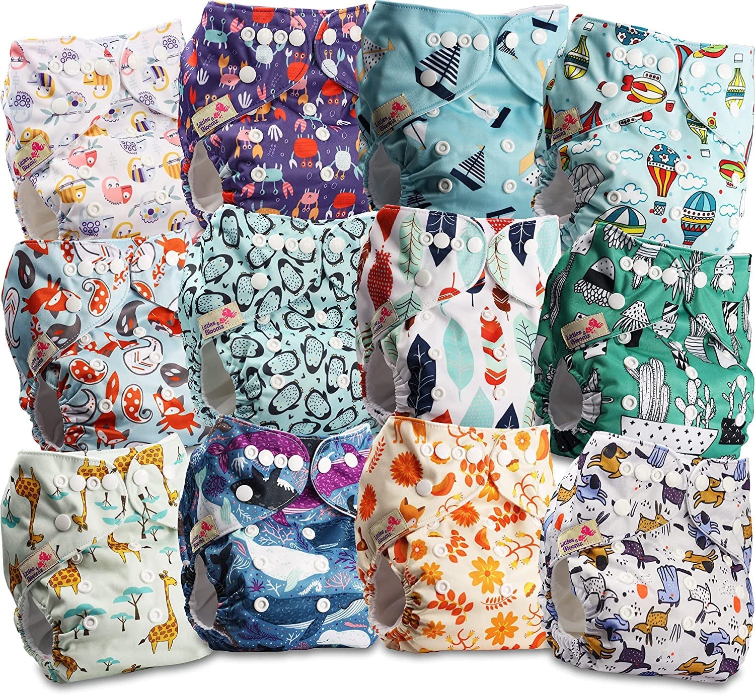 Scutec reutilizabil Littles and Bloomz FLP2-0406, cu capsă standard, 4 scutece