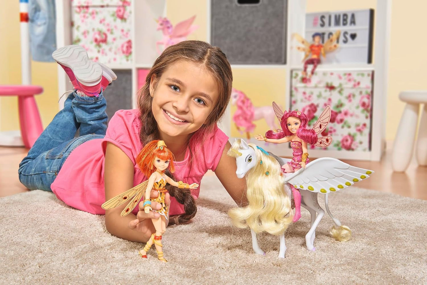 Simba 109480093 - Mia and Me Unicorn Onchao, Cu aripi mobile, agrafe de păr, perie pentru coafat, cal de joacă, ponei, Centopia, de la 3 ani, roz Papusi Naty Shop