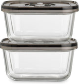 Set Caso Vacu OneTouch Eco, sigilator manual de vid, inclusiv 3 recipiente de vid din sticlă și VacuBoxx Eco-Duo S - recipient de prospețime în vid / 2 recipiente cu 500 ml fiecare Cutii depozitare alimente Naty Shop
