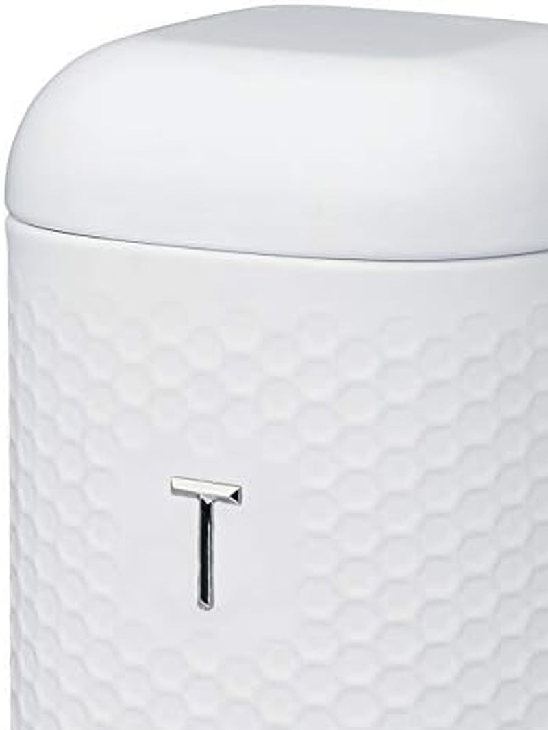 KitchenCraft Lovello caddy pentru ceai, caddy din oțel alb, suprafață texturată, stil 1950 cu capac, pentru ceai vrac și pliculețe de ceai, 11 cm x 11 cm x 19 cm, Ice White Cutii depozitare alimente Naty Shop
