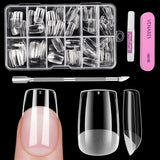 Unghii scurte cu acoperire completă, 120 de bucăți, 12 dimensiuni, vârfuri de unghii scurte pentru unghii cu gel, unghii artificiale pentru lipire, set de unghii cu pile de lipit, lustruitor de unghii, împingător de cuticule