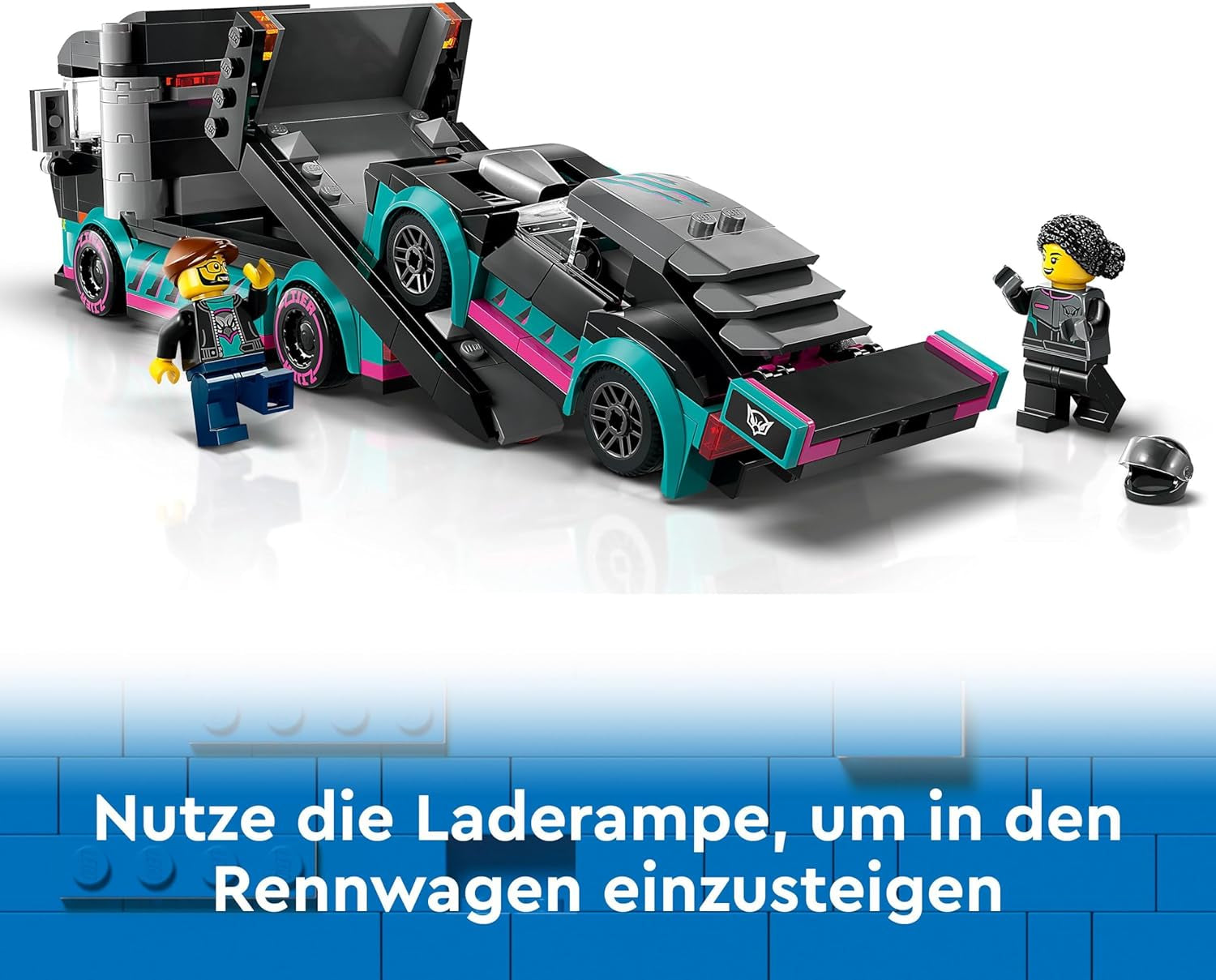 LEGO City Car Transporter cu mașină de curse, camion jucărie cu rampă de încărcare reglabilă și mașină de curse, set de construcție cu 2 minifigurine, șofer de curse și șofer de camion, copii de peste 6 ani 60406 Seturi de constructie Besuche den LEGO-Store