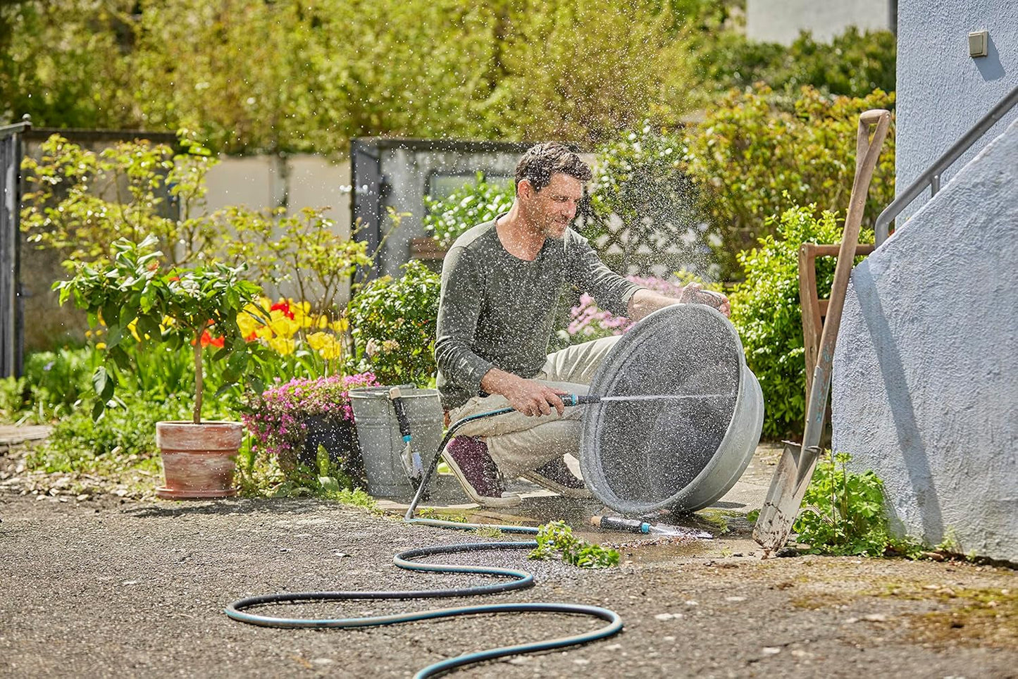 Furtun Gardena EcoLine 1/2 inch, 20 m fără componente de sistem: Furtun de grădină sustenabil fabricat din plastic reciclat, fără ftalați și poluanți, funcție de prindere puternică, rezistent la îngheț și UV (18930-20)