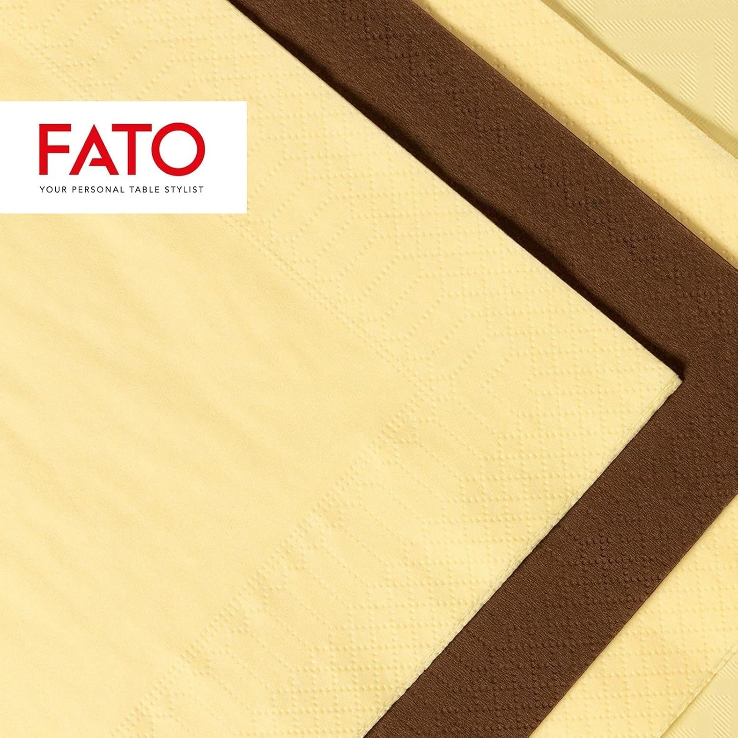 Fato - Șervețele de hârtie de unică folosință, ideale pentru prânzuri informale și bufete, pachet de 50 de șervețele, dimensiune 33X33, pliate în 4, 2 straturi, culoare șampanie, 100% hârtie din celuloză pură, FSC