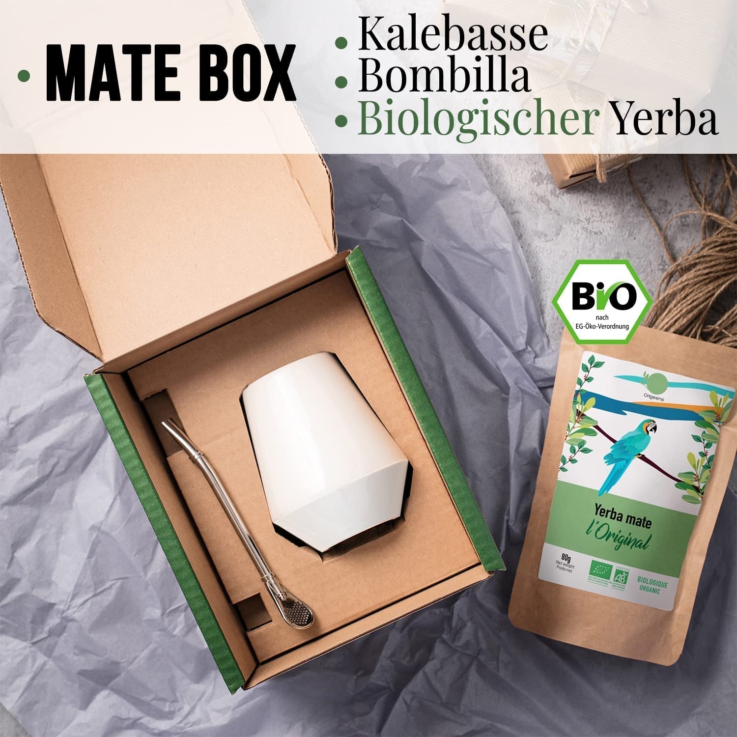 SET DE CEAI MATE ORIGEENS Cu cană pentru mate din Portugalia, bombilla și ceai Yerba Mate BIO - Set cadou original