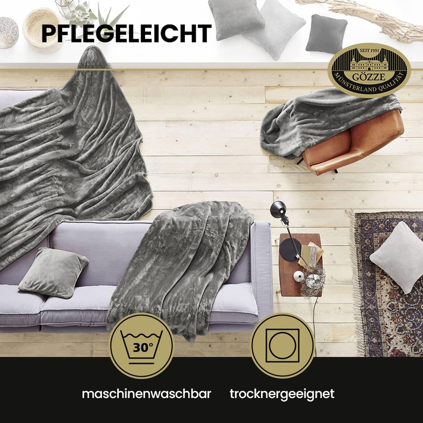 Gözze - Pătură confortabilă Premium Cashmere-Feeling, 500 G/M², 180 X 220 Cm - muștar Paturi si Cuverturi Besuche den GÃ¶zze-Store