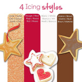 Scrapcooking – 4 markere pentru piese: auriu, ciocolatiu, alb și roșu – pixuri decorative comestibile pentru scris și desenat pe deserturi, prăjituri și biscuiți