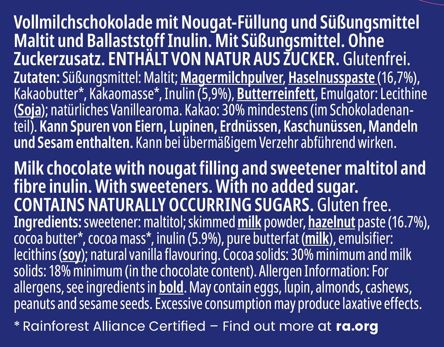 frankonia CIOCOLATĂ FĂRĂ ZAHĂR ADĂUGAT Ciocolată cu nuga, fără gluten, 100 g (pachet de 4)