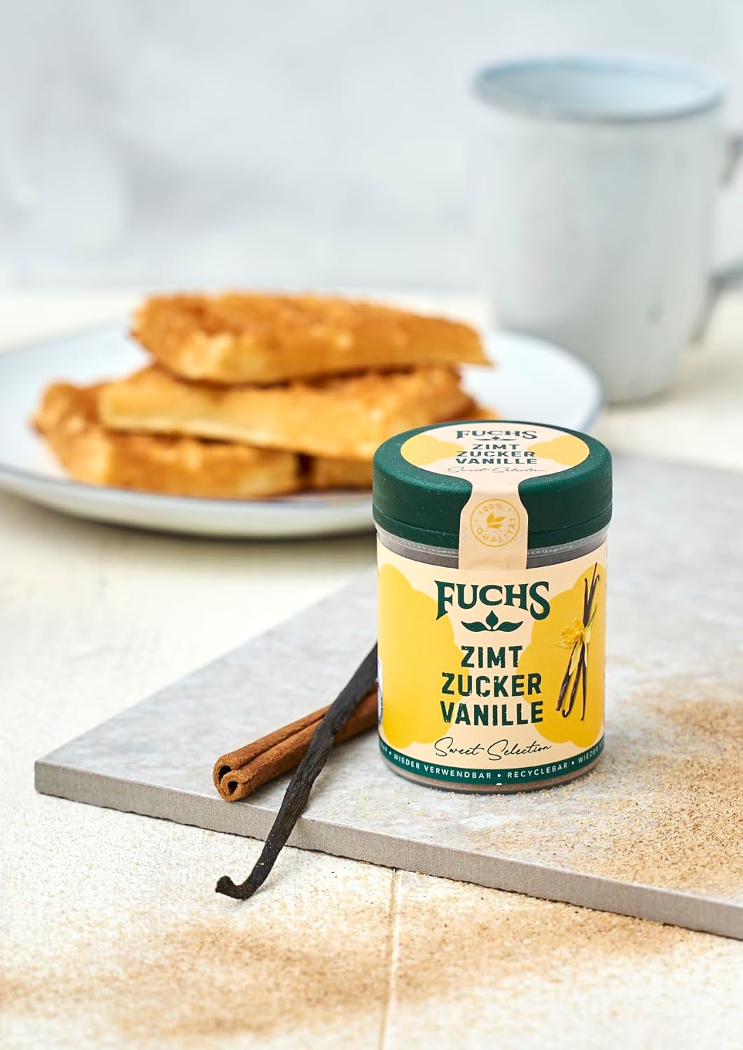 Fuchs Gewürze - Zimt Zucker Vanille - Gewürz zum Versüßen von Waffeln, Milchgetränken oder Joghurt - aus natürlichen Zutaten - 100 g in wiederverwendbarer, recyclebarer Dose