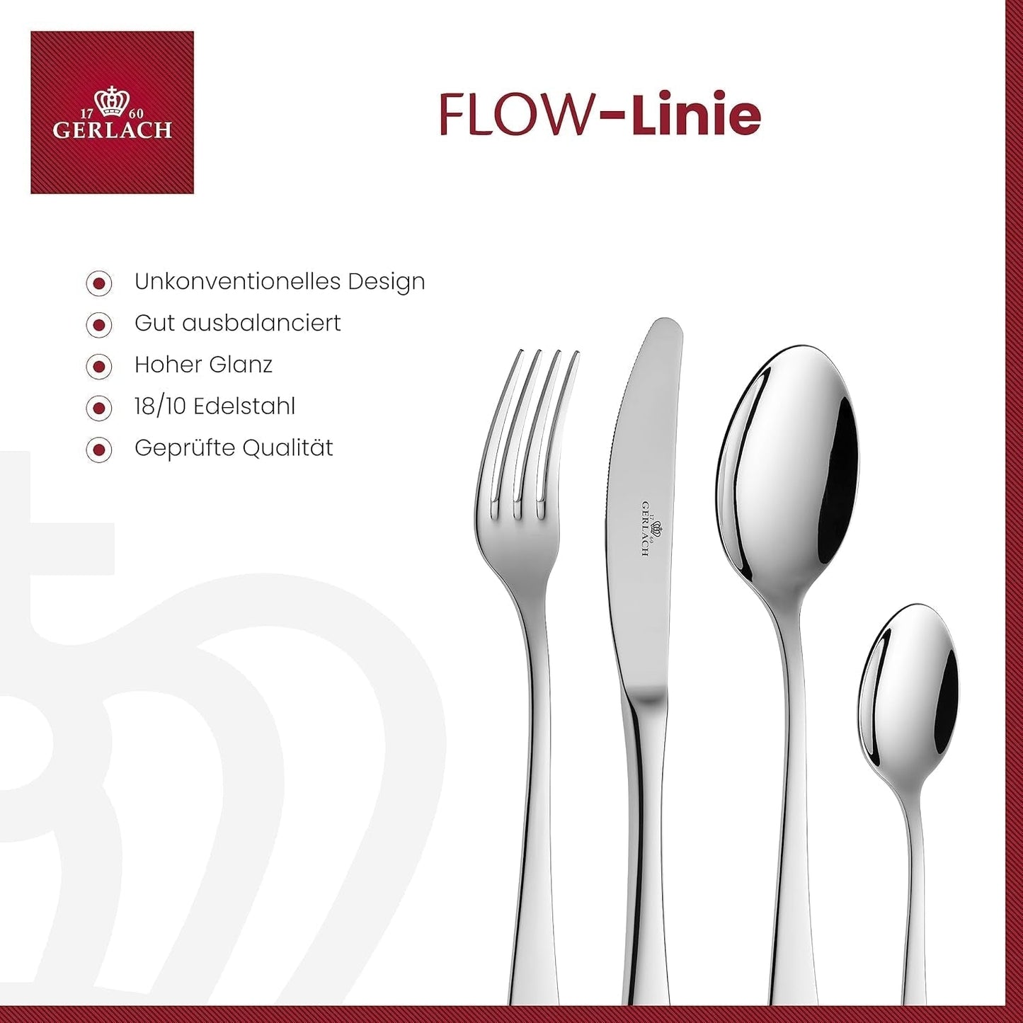 Gerlach Flow Besteck-Set 6 Personen Spülmaschinenfest Essbesteck Besteck Aus Edelstahl Messer Gabel Löffel Teelöffel Tafelbesteck Rostfrei 24 Stk, Silberglänzend Bucatarie Naty Shop