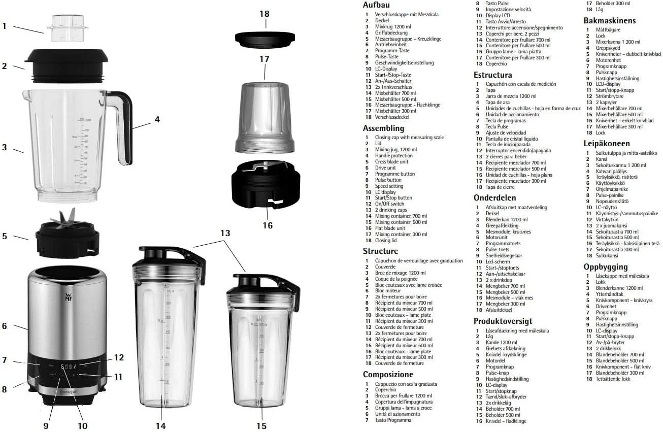 WMF Kult Pro Multifunktionsmixer Hochleistungsmixer, 30.000 U/Min, Smoothie Maker, Standmixer, Ice-Crush Funktion, 4 Mixbehälter Inkl. Togo-Verschluss Bucatarie Naty Shop