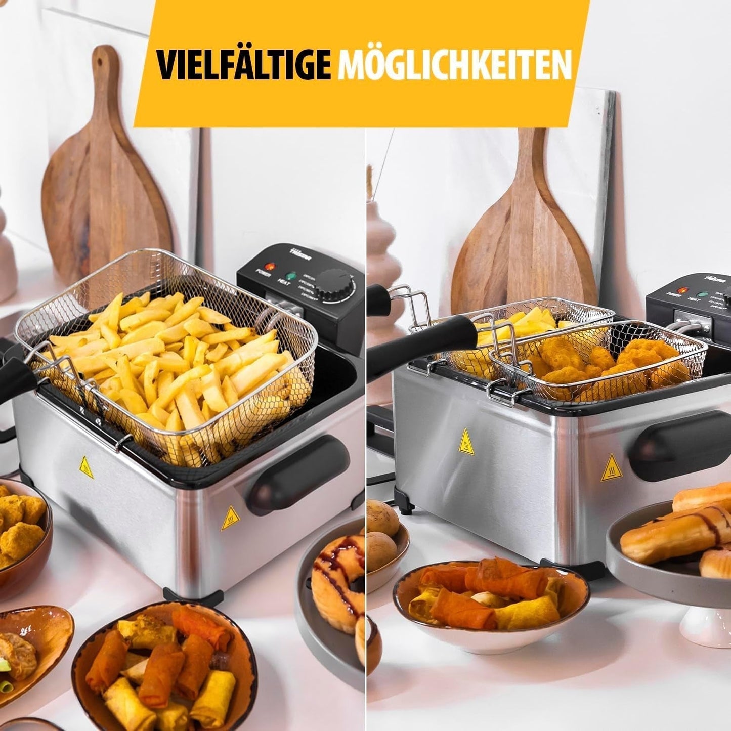 Friteuză Tristar, 1 coș mare și 2 coșuri mici, termostat reglabil, zonă de răcire, 5 litri, 2000 W, FR-6949 Electrocasnice Naty Shop