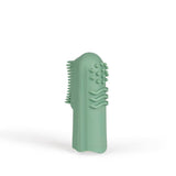 Inel de dentiție din cauciuc natural organic pentru bebelușii care își fac dentiția, masează gingiile, fără BPA, moale, promovează motricitatea fină, design cu dinozauri (639-V1) și periuță de dinți pentru degete din cauciuc natural