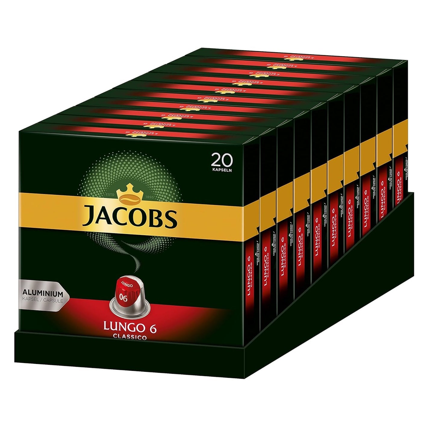 Kaffeekapseln Lungo Classico, Intensität 6 von 12, 10 x 20 Getränke & Kaffeekapseln Espresso Intenso, Intensität 10 von 12, 200 Nespresso®* kompatible Kapseln, 10 x 20 Getränke