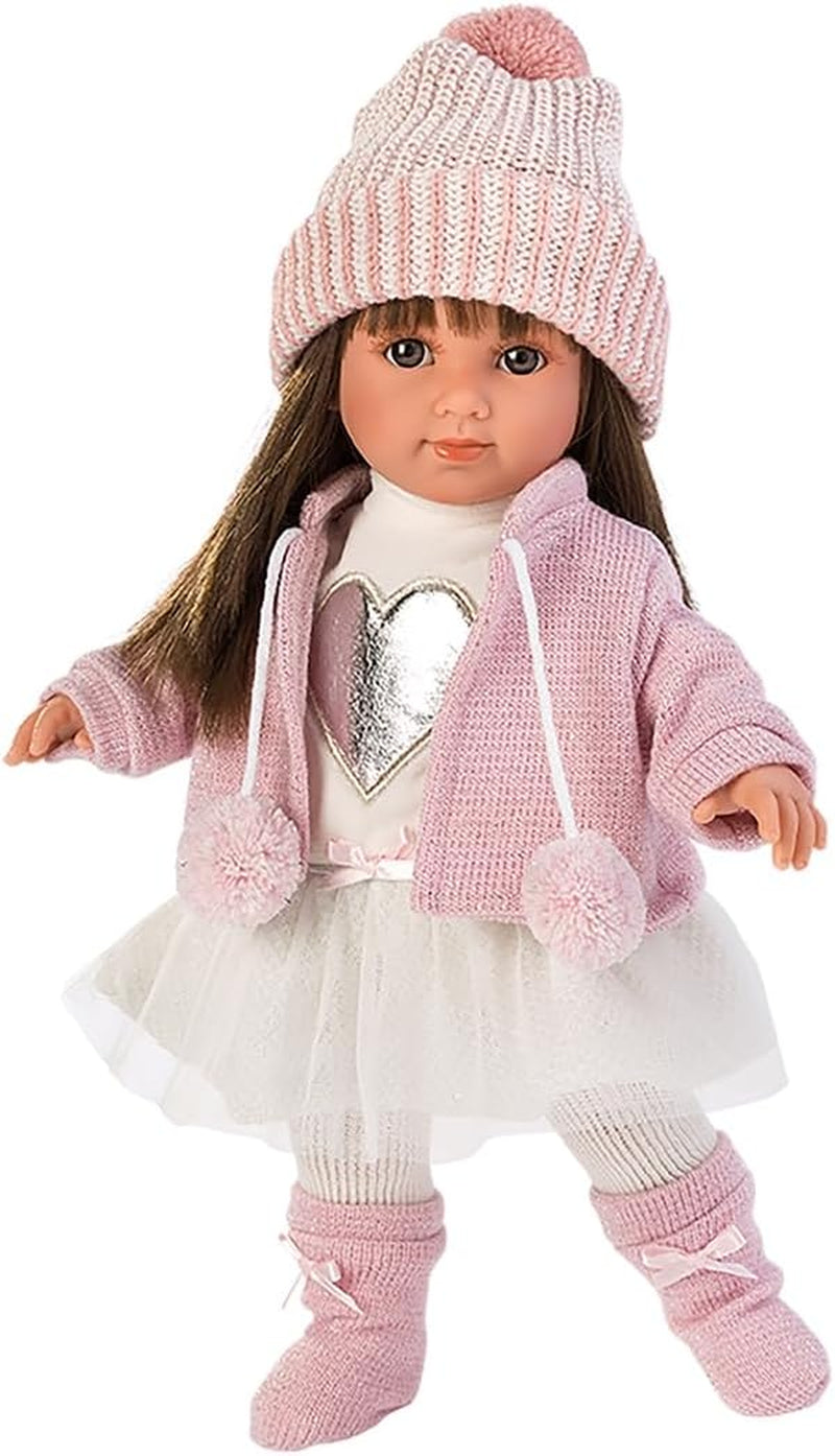 Llorens 1053528 Păpușa Sara cu păr brunet și ochi căprui, Păpușă la modă cu corp moale, inclusiv ținută la modă, 35 cm