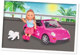 Simba 105731539 - Evi Love Beetle-ul lui Evi, Evi cu mașină, mașină: 22 cm, cu câine, păpușă de modă, 12 cm, pentru copii cu vârsta de la 3 ani în sus