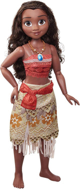 Disney Princess Vaiana, 80 cm große Spielpuppe von Jakks Pacific, bewegliche Puppe, mit Bürste zum Kämmen ihrer welligen Locken, vom Film inspiriertes Kleid, abnehmbare Halskette mit Anhänger