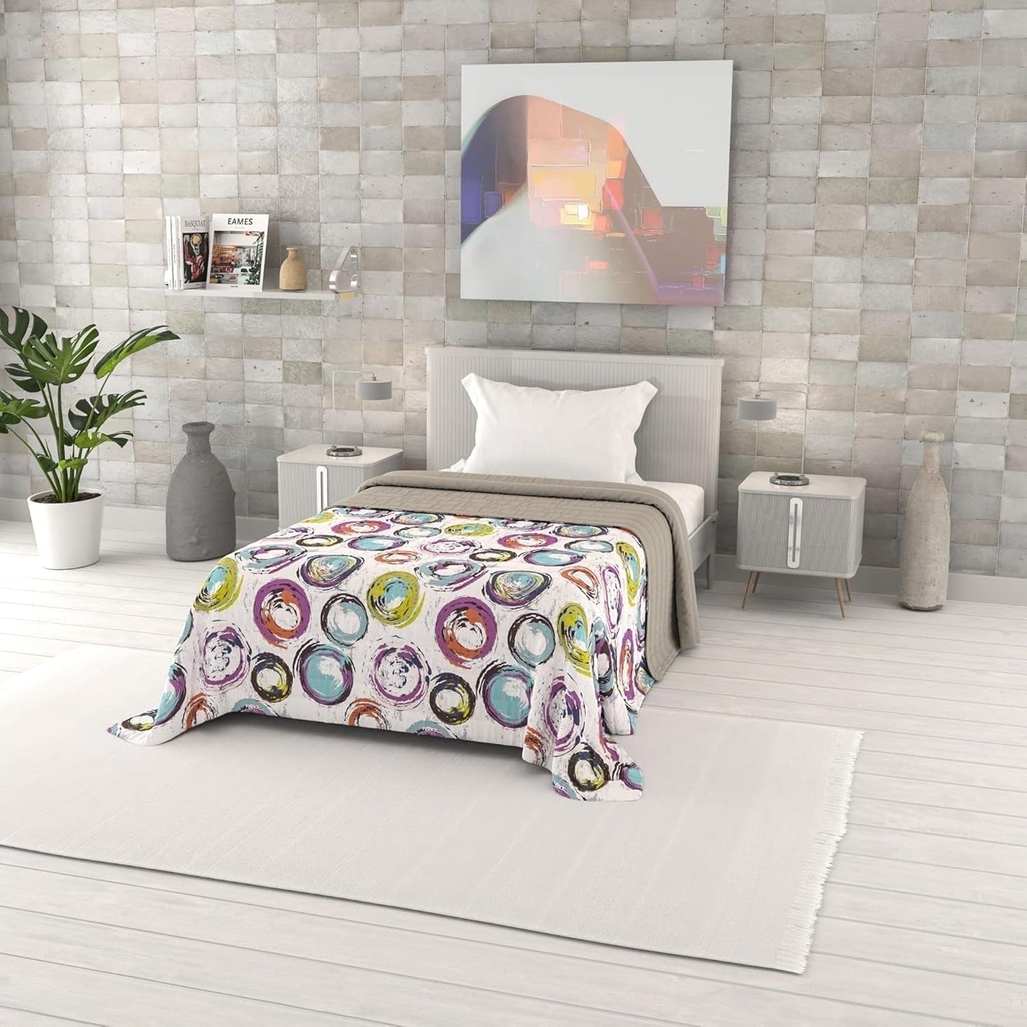 Cuvertură de vară imprimată Fantasy, umplutură din poliester, Petali, 260X270Cm Plapumi si pilote Naty Shop Cerchi Astratti 170X270Cm