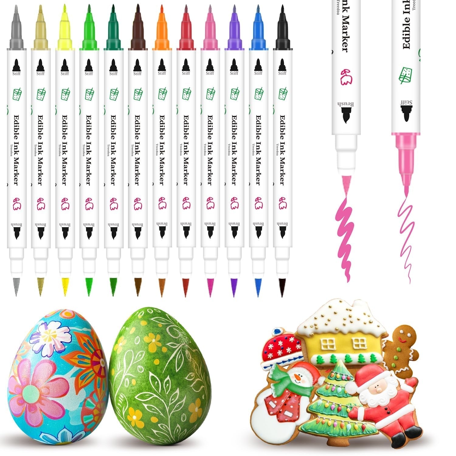 Pixuri de colorat alimentar pentru copt, pix de colorat alimentar pentru ouă de Paște, pixuri de colorat fondant, 12 markere cu punct fin, alimente, scriitor pentru fursecuri, prăjituri, fondant, deserturi, pix comestibil de scris