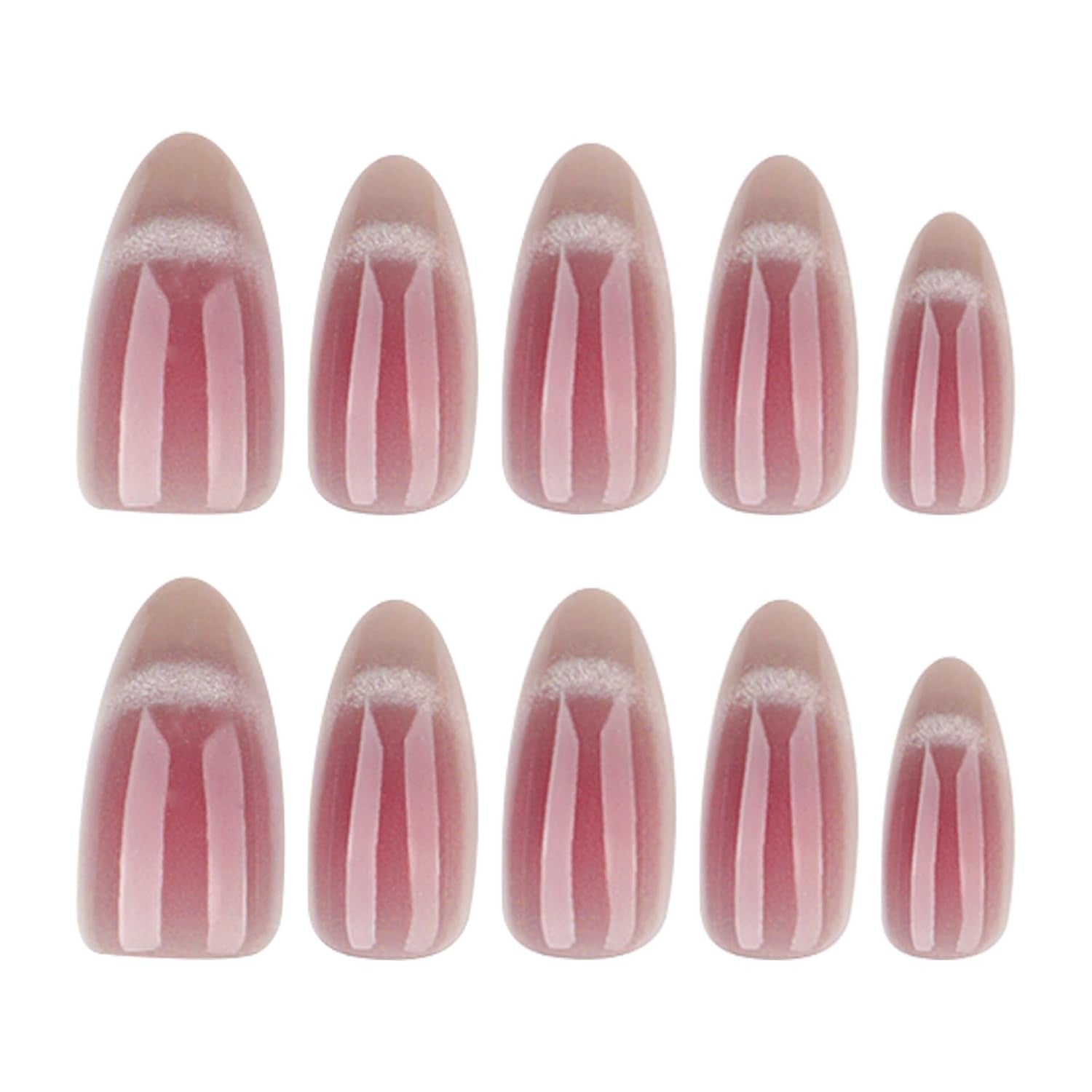 Mouyouglow Unghii False Magnetice Scurte, Roz Migdala Roșu Gradient Sclipici Cat Eye cu Lipici, Unghii Artificiale Roz Roșu Ombre Sclipici Fototerapie Pentru Femei și Fete